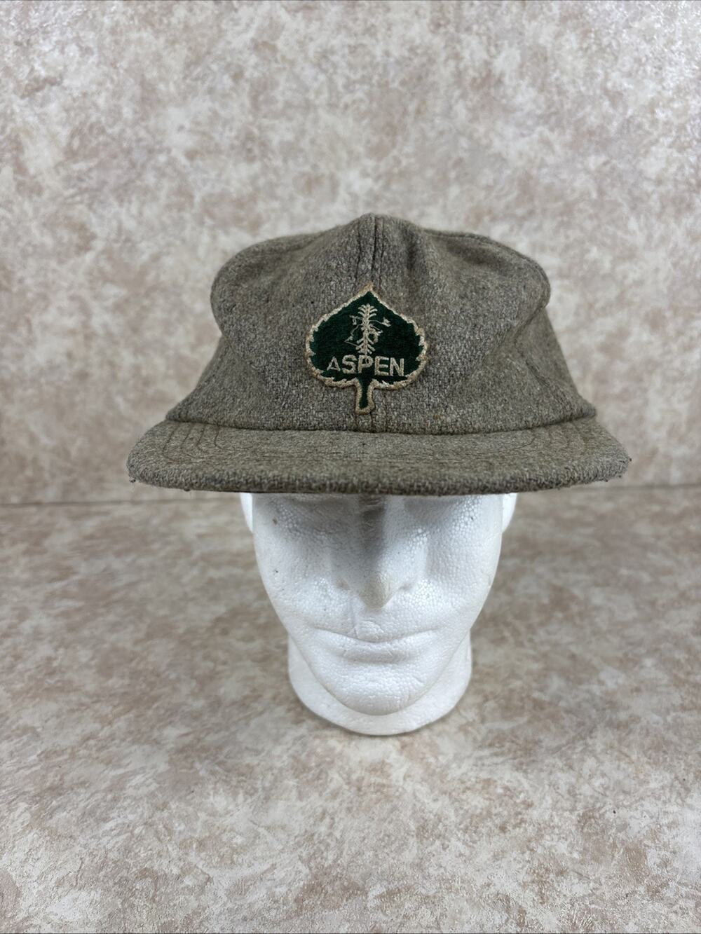 Vtg Wool Hat Aspen Leaf Ski Patch 6 Panel XL